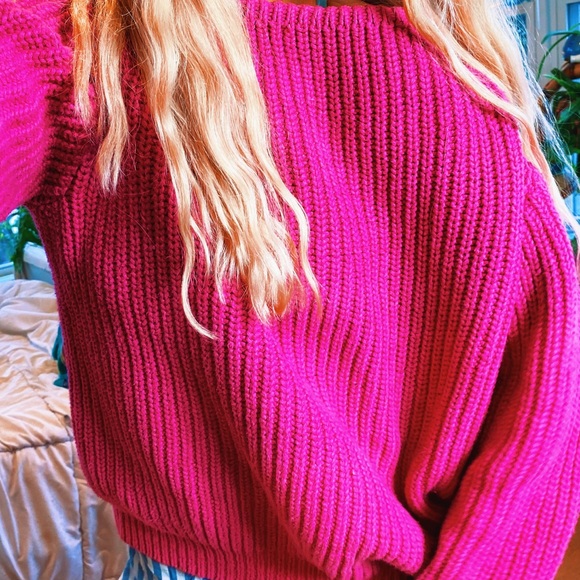Ultra Thick Woven Fuchsia Pink Oversized Sweater - Picture 14 of 15